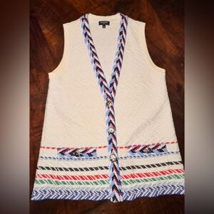 CHANEL White Tweed Deep V neck Vest